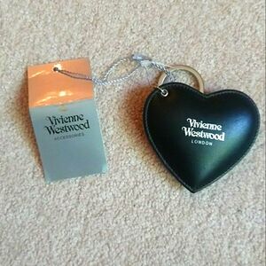 NWT Vivienne Westwood Black Heart leather keyring